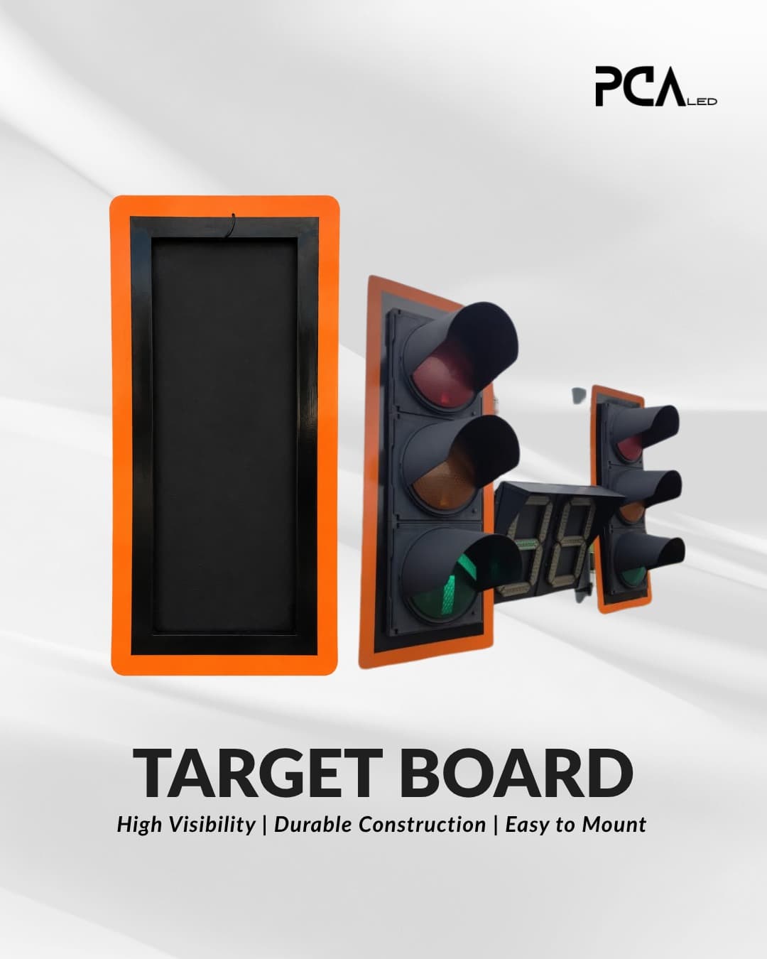 PCA Lighting orange and black rectangular traffic light target board